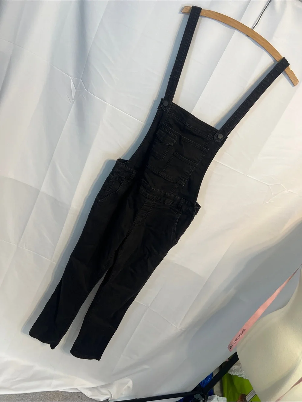 Free People Washed denim black overalls